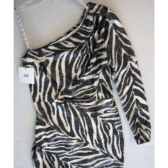 SHO by Tadashi Shoji Sz Small Zebra Print Gigi Asymmetrical Cocktail Dress - Picture 10 of 15